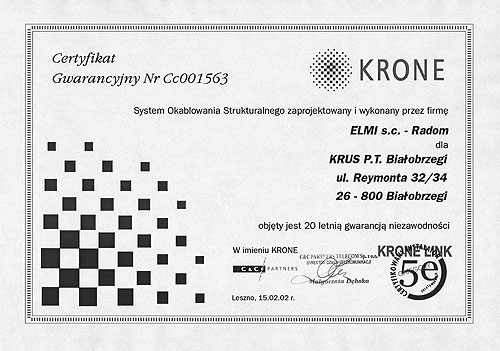 KRONE LINK — Licencja Certyfikowanego Instalatora